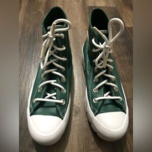 Converse Chuck Taylor All Star Thick Sole Lugged Green Leather Boot Womens 7.5